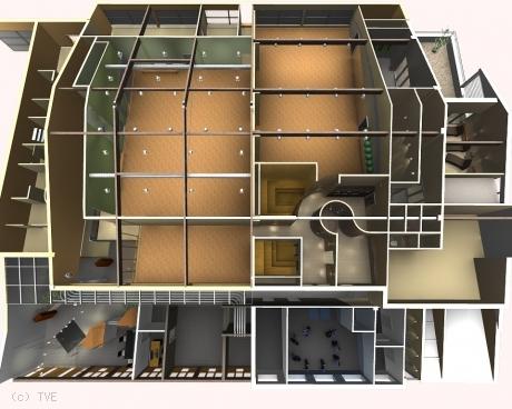 TV Vital Wellness von oben 3D-Visualisierung des TV Vital mit einer Draufsicht auf den Wellnessbereich.