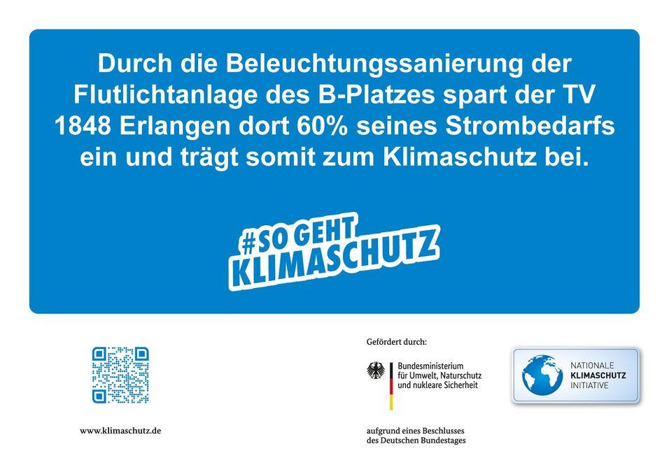 Zertifikat Beleuchtungssanierung Zertifikat über die Beleuchtungssanierung der Flutlichtanlage des B-Platzes des TV 1848 Erlangen, das zur Einsparung von 60 % Strom beiträgt und somit zum Klimaschutz beiträgt.